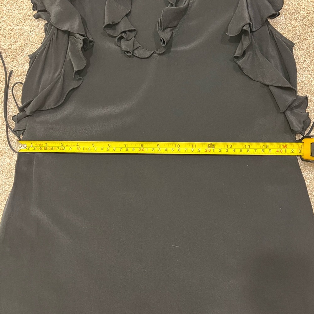 Club Monaco NWT Kiefira Mini Dress in Black, 100% Silk, Ruffles Side Ties, 2 - Picture 11 of 12